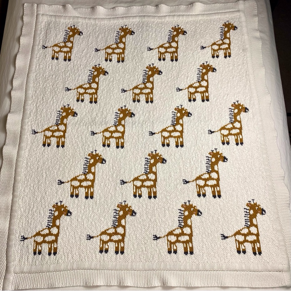 Frolics Kids Collection 100% Cotton Baby Blanket Giraffes 33 x 36 in Cream Gold